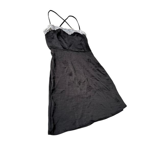 LA Hearts Silky Black Slip Dress with White Lace Trim Detailing Square Neck | XS - Picture 4 of 7